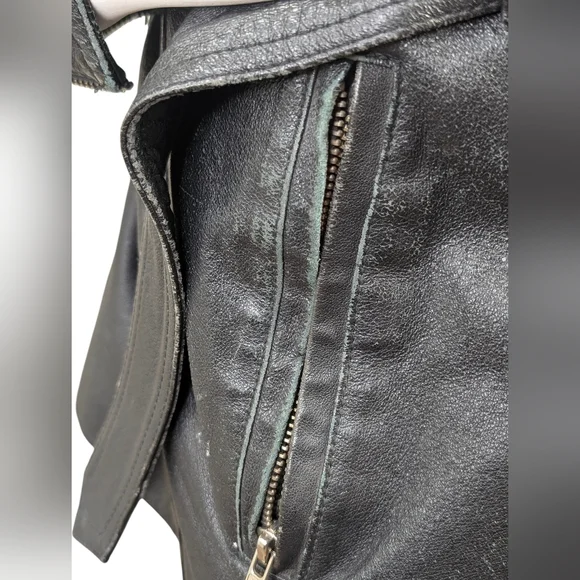 Vintage Black Leather Fringe Belted Biker Jacket By Cosa Nova | Women’s Large - Picture 8 of 9